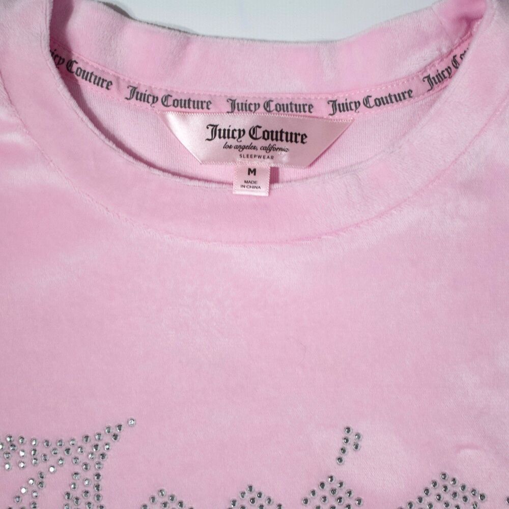 Juicy Couture Sleepwear Classic Velour Bling 2-Piece Pajama Set Pink Women Sz. M - Picture 5 of 15